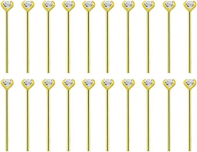 Box 20 Pieces of 925 Sterling Silver Bend Nose Stud 22g with 18k Gold Plating