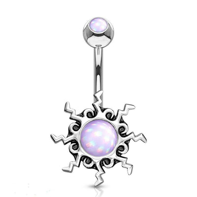 Belly Ring with Tribal Sun Illuminating Stone Center & with Illuminating Top 14g