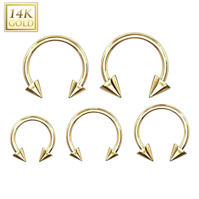 Spike End Horseshoe Circular Barbell 14 Karat Solid Gold 14G - 16G