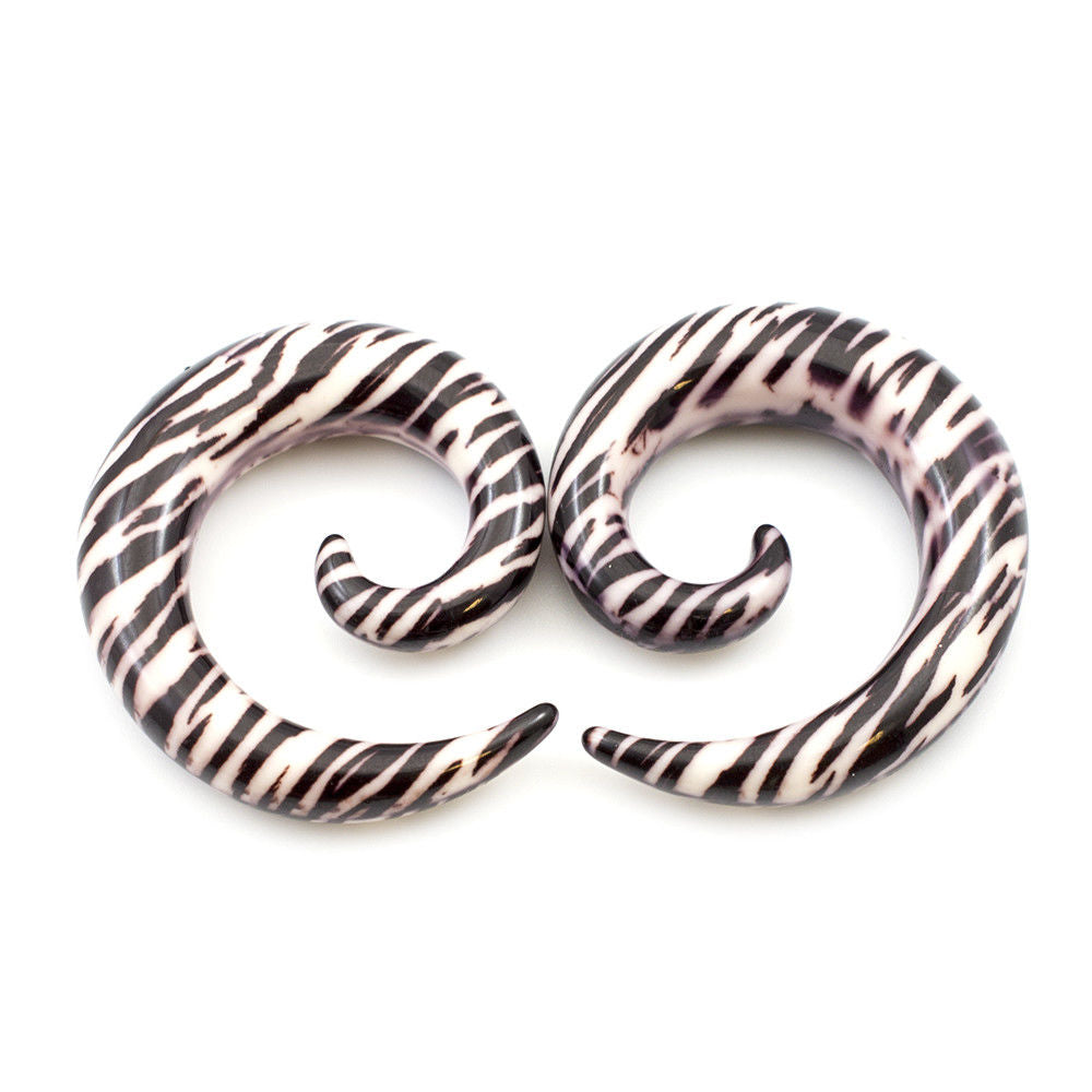 Pair of Spiral Ear Tapers with Zebra Print Design