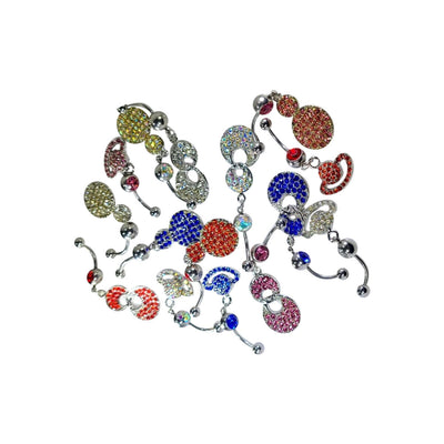 5 Pack of CZ Paved Gem Belly Navel Ring Geometric Unique Shapes 14g