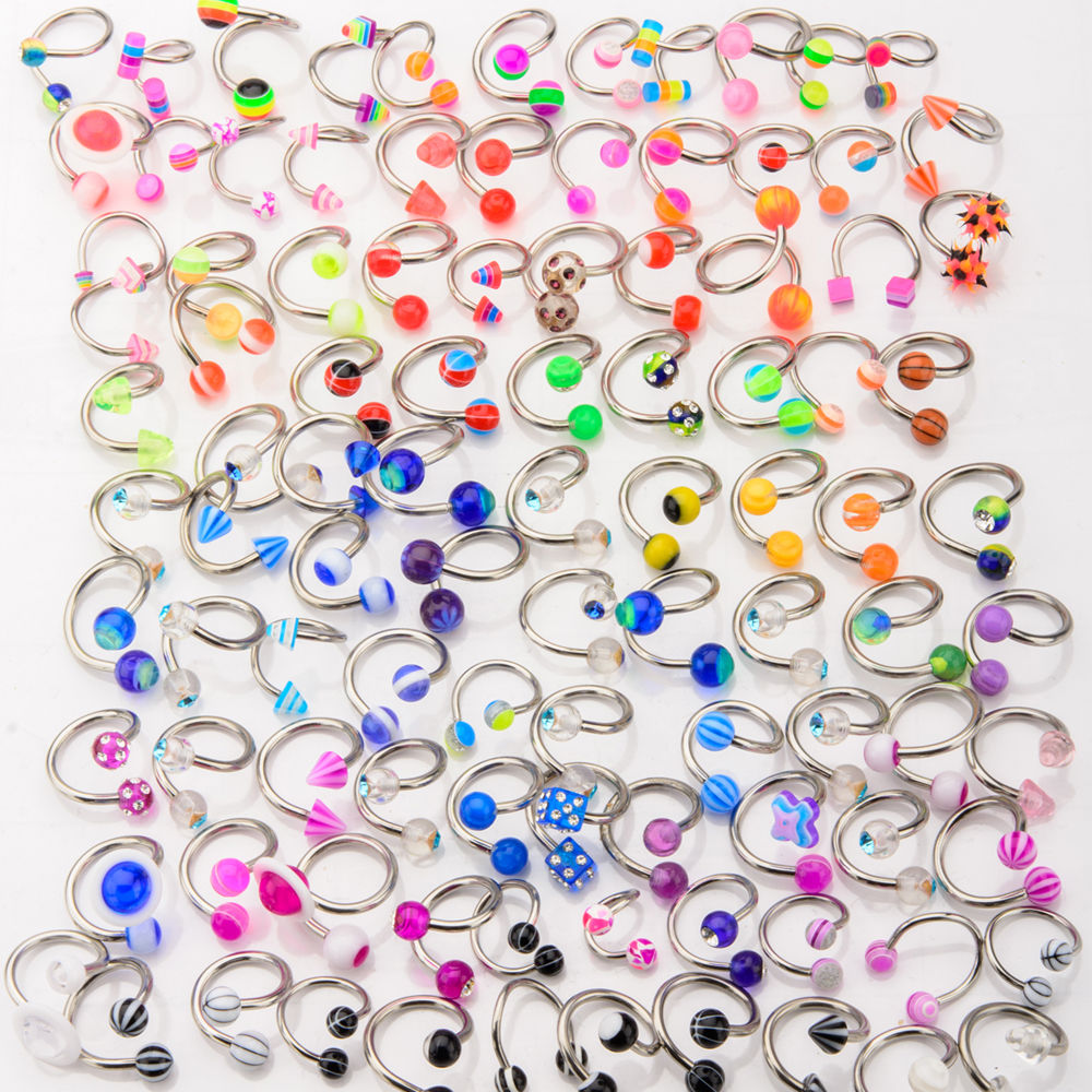20, 50 or 100 Assorted Twister Rings - Lip, Nose, Ear, Belly - 14ga-1/2"(12mm)
