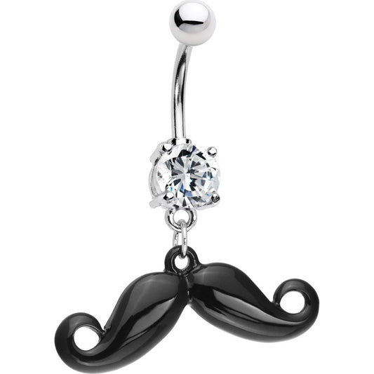 Belly Button Ring Mustache Navel Piercing Dangle Surgical Steel 4 Prong CZ 14G