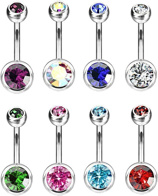 Pack Of 8 14G Belly Button Ring Implant Grade Titanium Double Bezel Navel Rings