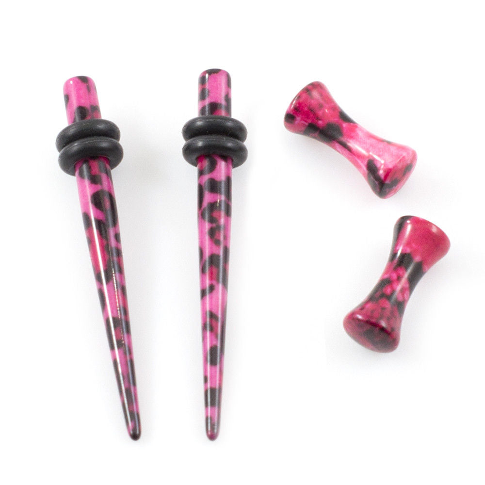 Ear Plugs And stretching Tapers Package Pink and Black Leopard Print