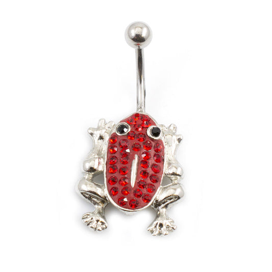Belly Button Ring with Frog and Cubic Zirconia Stones Design 14G