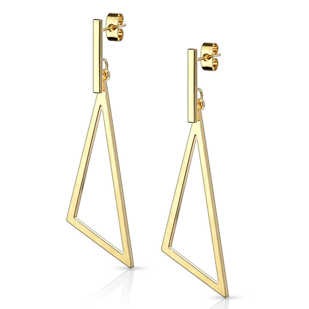 Pair of Stainless Steel Earrings  with Bar and Triangle Shape Dangle Design 20g