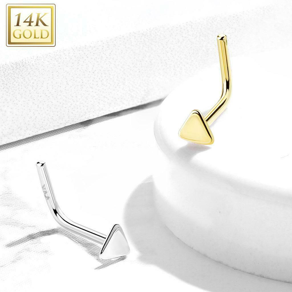Nose Ring L-Bend with Flat Triangle Top 14Kt Solid Gold 20g- Sold Each