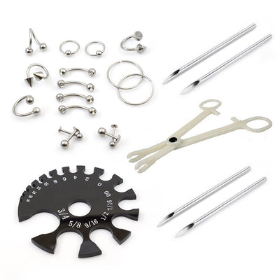 Piercing Kit 22 Pieces include jewelry Forcep Needles and Gauge Measurement tool