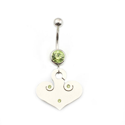 Belly Button Ring with Heart Dangle and Cubic Zirconia Stone 14g