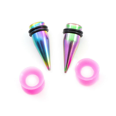 Ear Taper Multicolor and Silicone Pink Tunnel Pack of two Pair