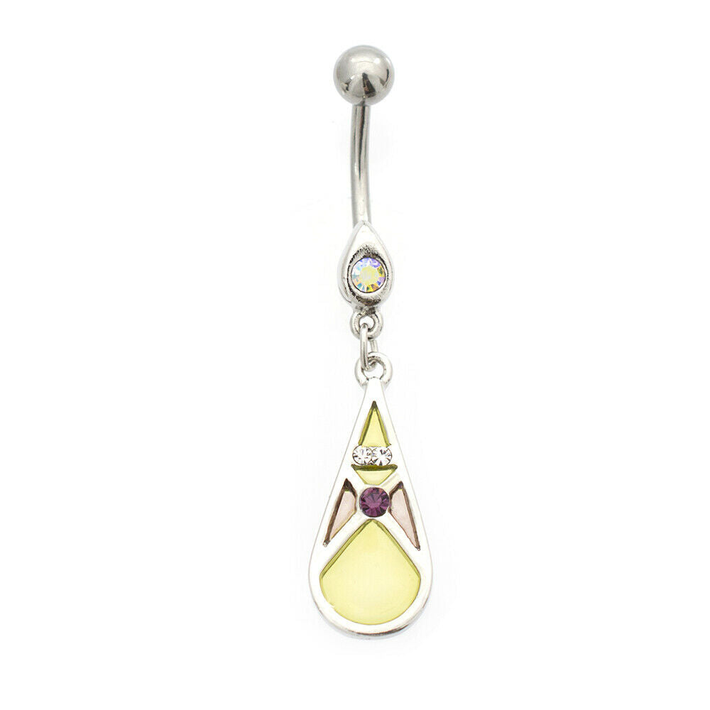 Belly Button Ring with Teardrop Shape and Cubic Zirconia Stone Design 14g