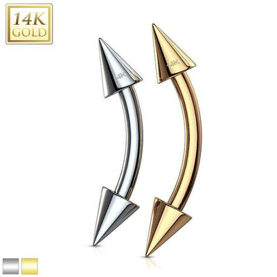 Spike End Eyebrow Ring Ear Rook Curve Ring 14 Karat Solid Gold 16g