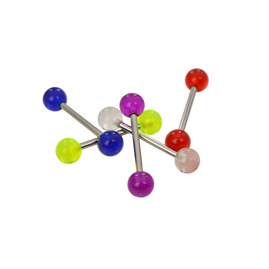 Pack of 5 Assorted Acrylic Ball Colors Tongue Straight Barbells Surgical Steel