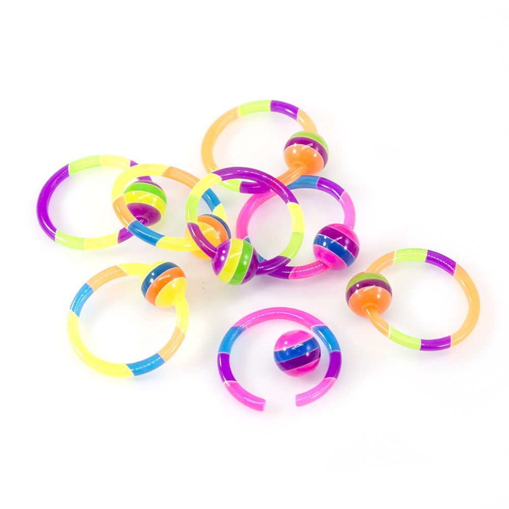 Captive Ring Package of 8 with Colorful Design 14g 12mm length