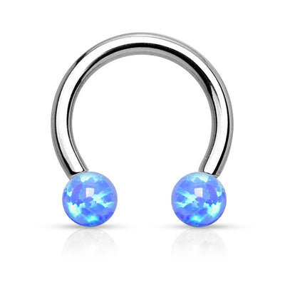 Circular Barbell Ring Internally Threaded Horseshoe Synthetic Opal Balls 14G 16G