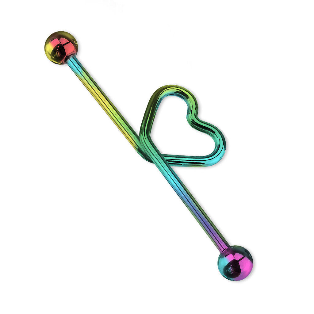 Industrial Barbell Scaffolding Jewelry Heart 14G 1.5" 38MM Anodized Titanium