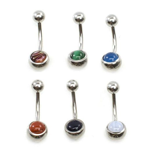 Belly Button Ring Pack of 6 with Colorful semi precious stone Surgical Steel 14g