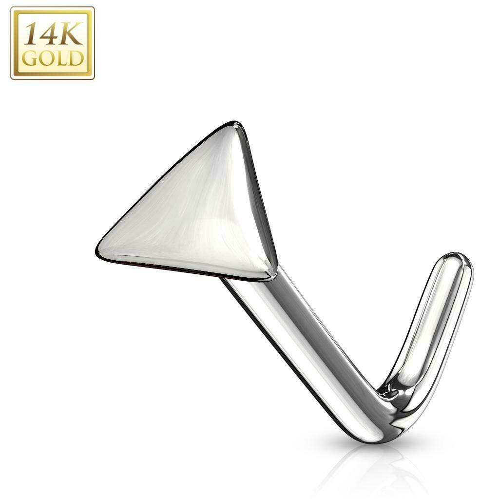 Nose Ring L-Bend with Flat Triangle Top 14Kt Solid Gold 20g- Sold Each