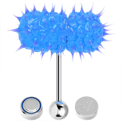 Vibrator Surgical Steel Tongue Ring  Glow Blue Silicone-Improved Motor 14G