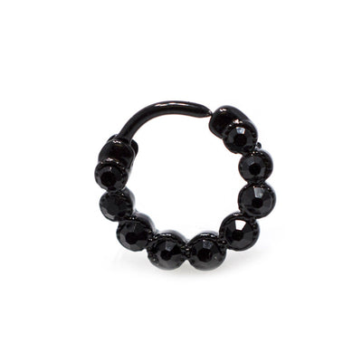 Black Septum Clicker 16G Surgical Steel with Black CZ Jewels