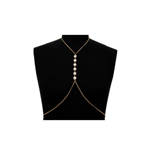 Body Chain Gold Plated with Pearl Detailed Chest Harness