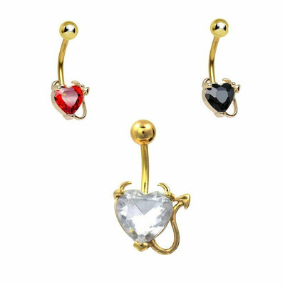 Belly Button Ring Gold Non- Dangle Devilish Heart 14ga