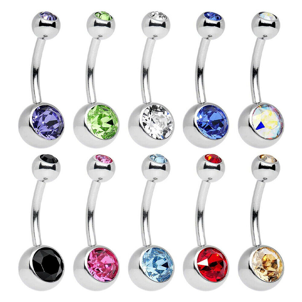 10 Belly rings Double jeweled 14G 7/16" 11mm
