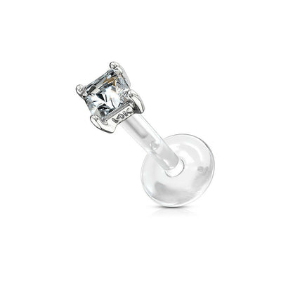 Labret Monroe with Square Princess Cut CZ Prong Set Design on Flex Shaft 14 Kt