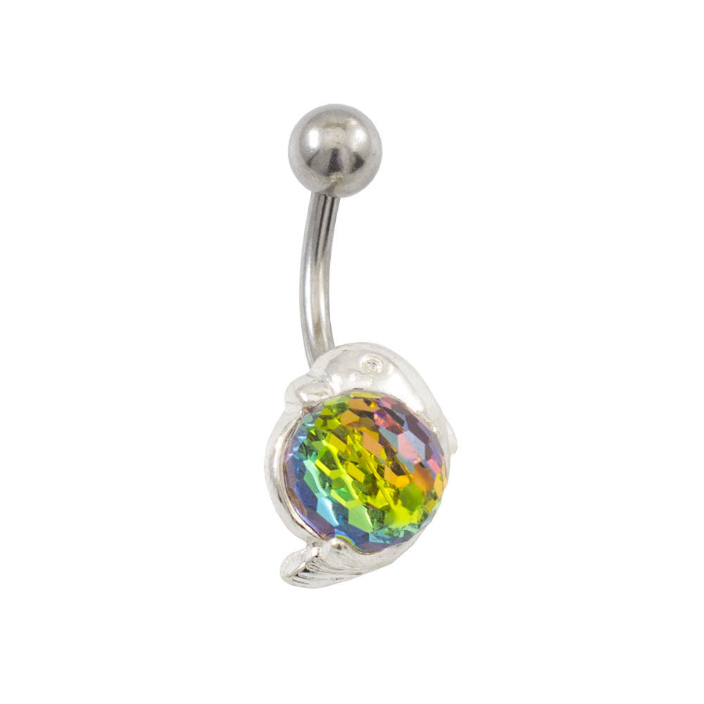 Navel Ring with Dolphins and Disco Ball Design 14g