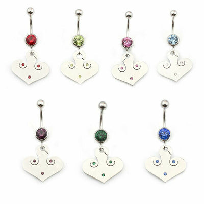 14g Belly Button Ring Surgical Steel Dangling Tribal Etched Design CZ Jewel