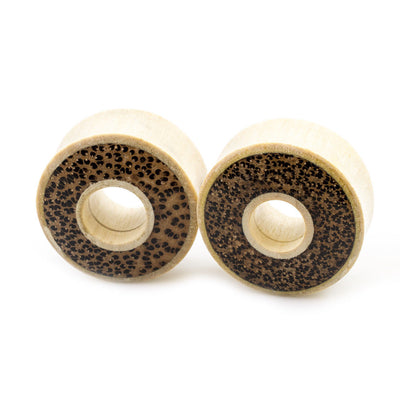 Pair of Ear Tunnels made of Crocodile Wood with Leopard Print Double Flared