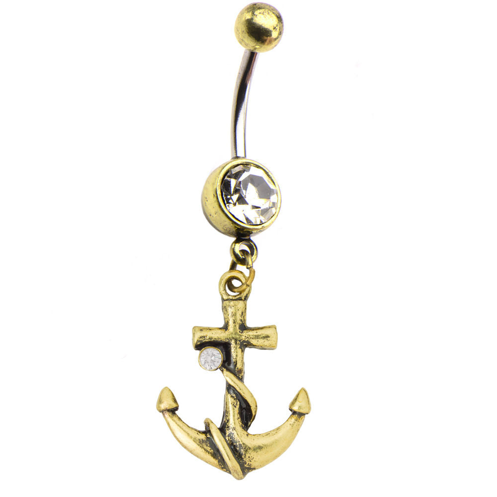 Belly Button Ring - Vintage Anchor Dangle Belly Ring - 14ga 316L Surgical Steel
