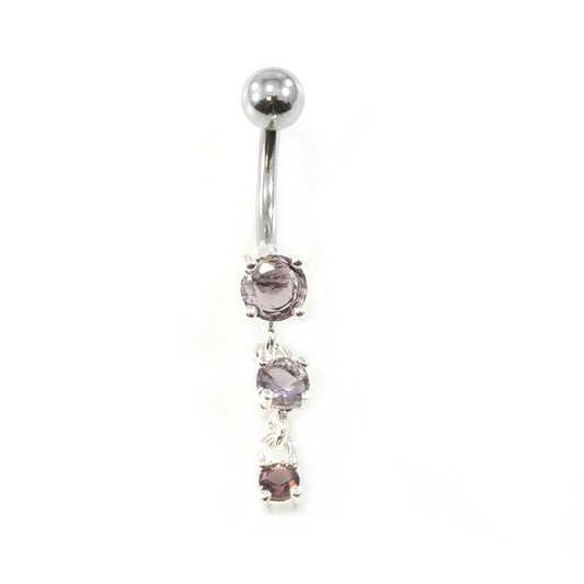 Belly Button Ring with 3 Prong Purple Cubic Zirconia 14g
