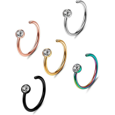 Nose Ring Hoop Jewel Body Ear Piercing 5 Pack Mixed Colors 18G or 20G