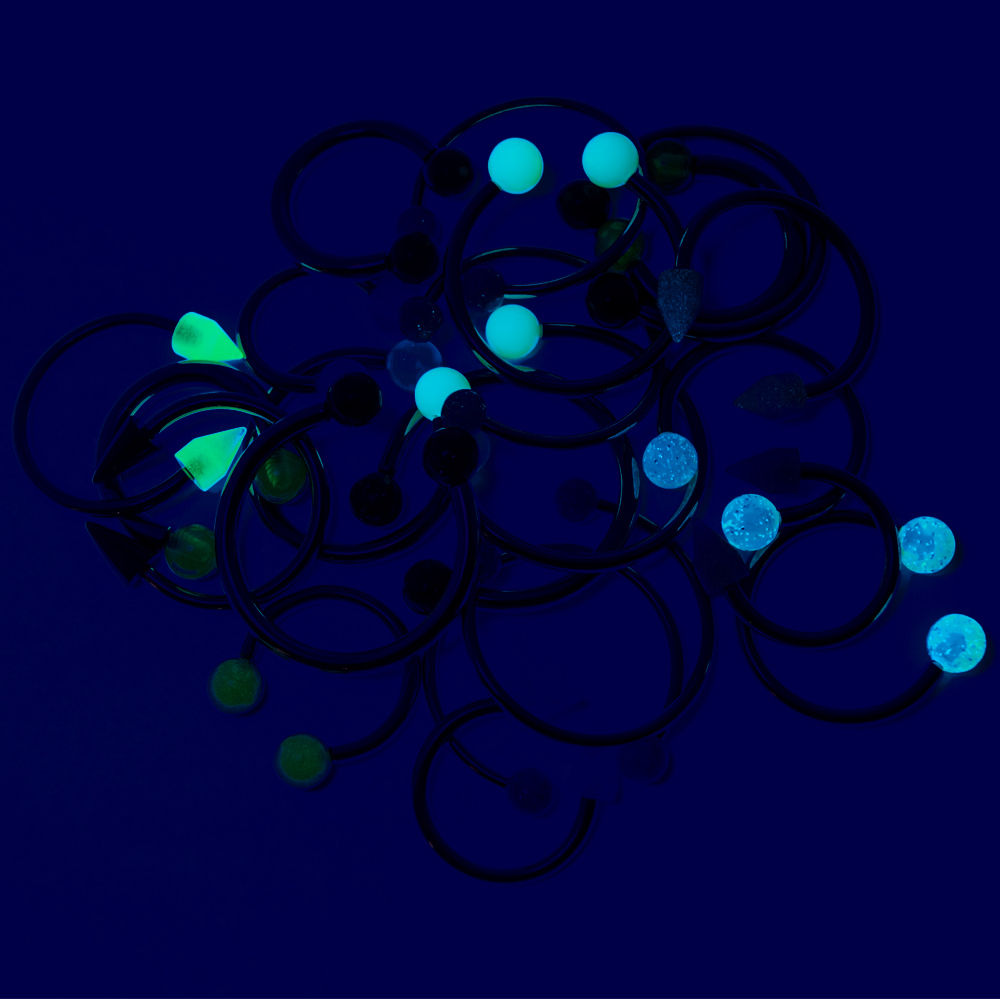 20 Horseshoe Circular Barbells - Glitter, Acrylic, UV Glow - Assorted GA/Lengths