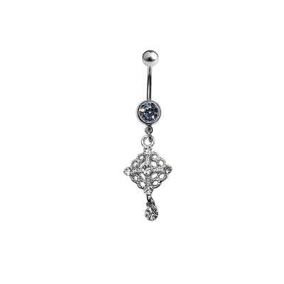 Belly Navel Dangle Surgical Steel Art Deco Diamond Clear CZ Gem Design 14g