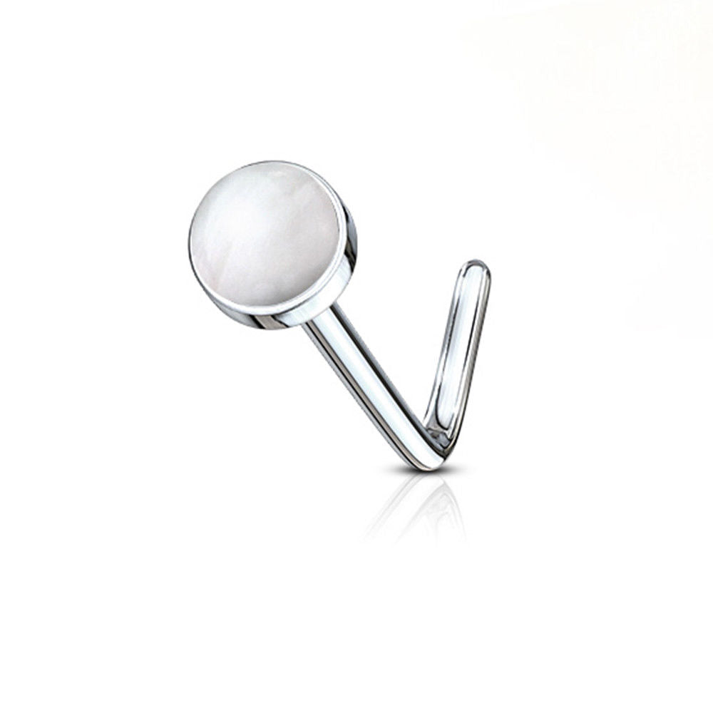 Nose Stud Screw Ring 20G 316L Stainless Steel with Opalite Stone
