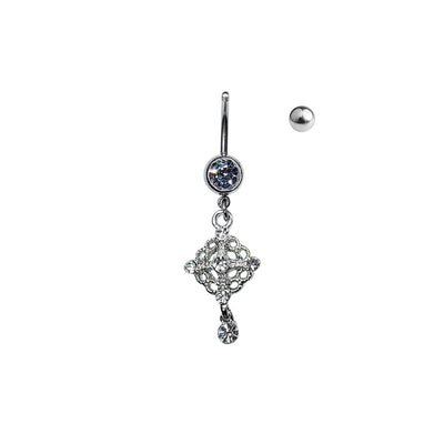 Belly Navel Dangle Surgical Steel Art Deco Diamond Clear CZ Gem Design 14g