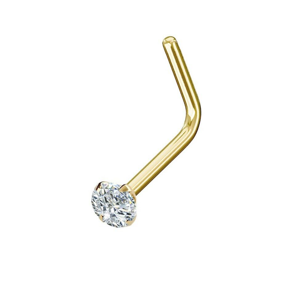 Diamond Nose Ring 14kt Gold 20ga or 18ga Choose L-Shape Nose Bone or Screw