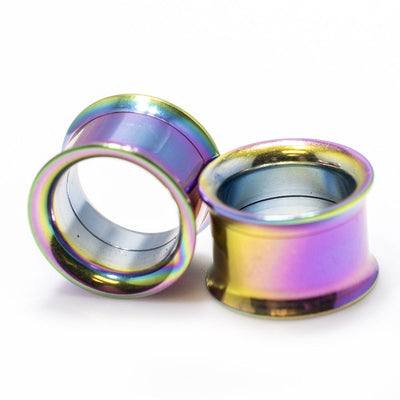 Ion-Plated Rainbow Double Flared Screw-Fit Ear Plugs - 8 Gauge to 1 Inch