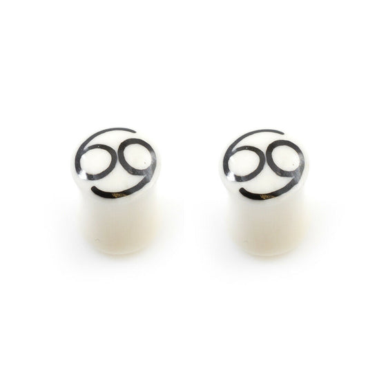 Pair of Ear Plugs made of Organic Horn Bone with 69 Number Design