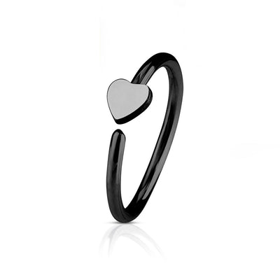 Nose & Cartilage 20G Hoop Ring Heart Charm Anodized Surgical Steel - Sold Each