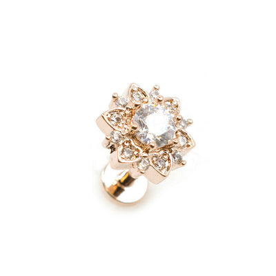 Flat Back Studs Internally Threaded 16g with Paved CZ Flower and Round CZ Center