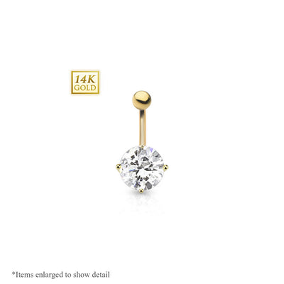 Solid Gold Navel Ring with Round Prong Set Cubic Zirconia