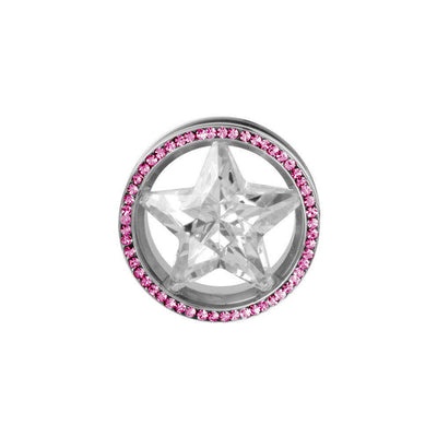 Pair of Plugs Star with Pink CZ Ear Gauges Screw Fit Surgical Steel