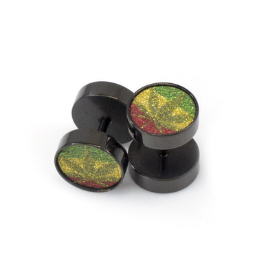 Fake Faux Cheater Illusion Ear Plug Earrings with Rasta Design 16G