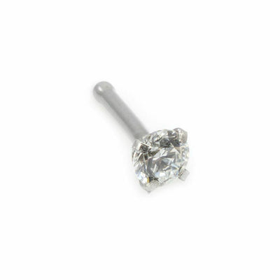 14k Nose Bone Solid White Gold with 2mm Genuine Diamond Jewel - 20ga-1/4"(6 mm)