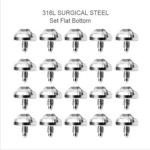 100 Pcs of Assorted Surgical Steel Gem Set Flat Bottom Dome Dermal Anchors