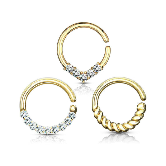 3 Pcs Assorted Hoops for Cartilage, Tragus, Septum, and More